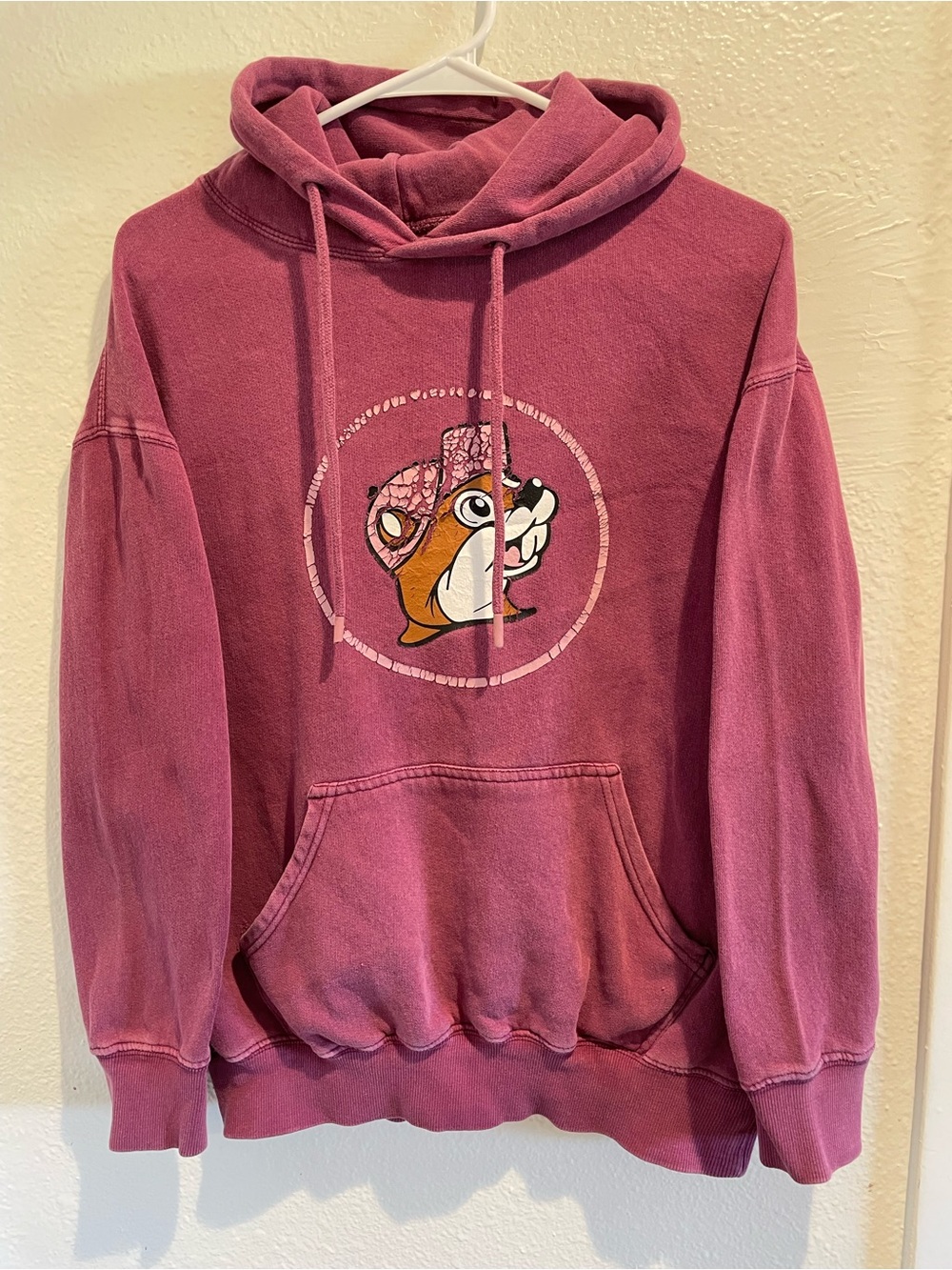 Buc-ees Distressed Graphic Hoodie Small Plum Pink Road Trip Trapper Hat Vintage